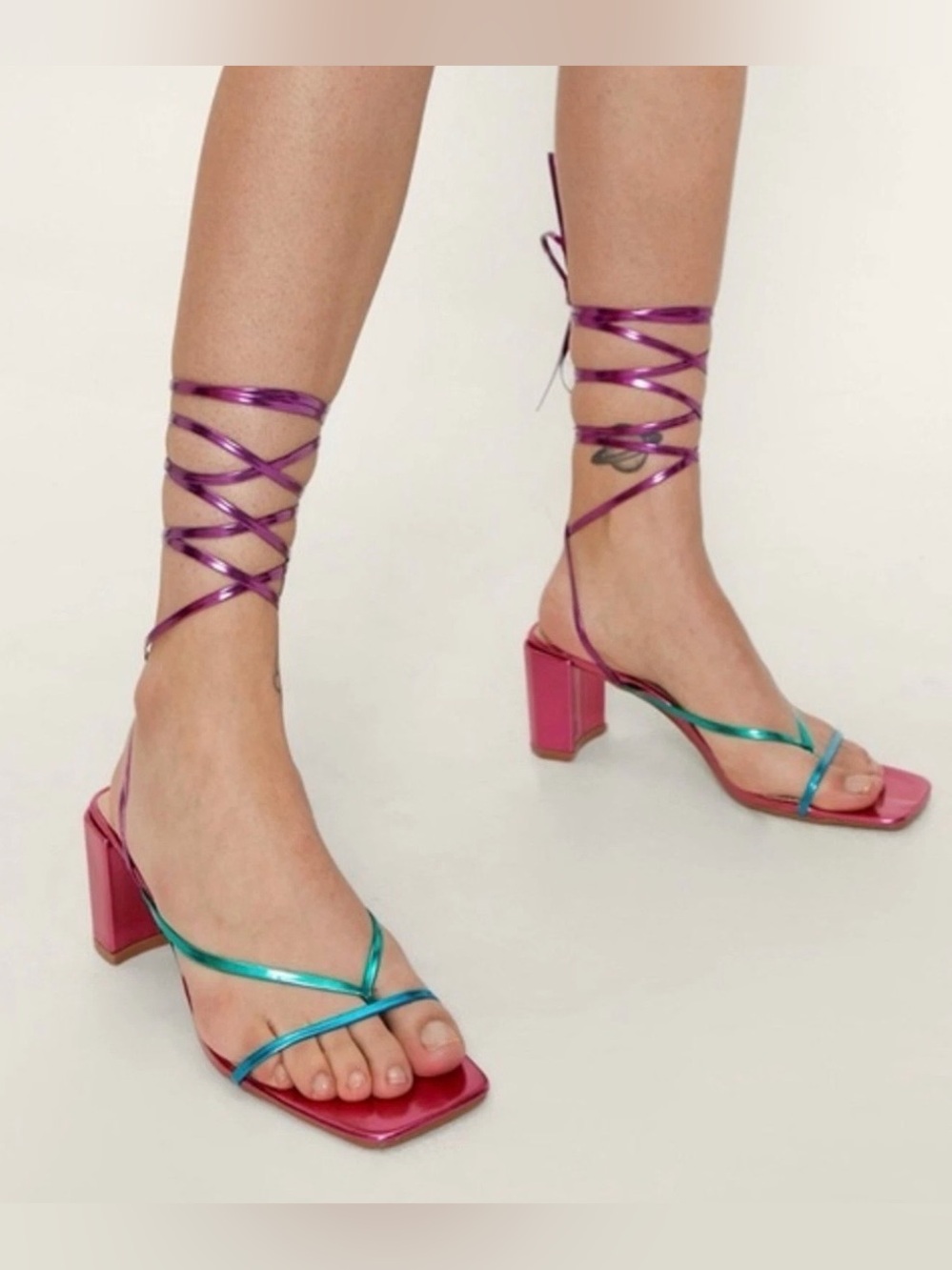 Metallic Colorful Lace-Up Strappy Block Heels Nasty Gal size US 8/UK 6 GUC - Picture 8 of 8